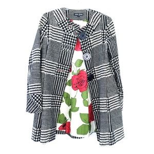 Sara Jane Black Cream Swing Coat Rose Lining